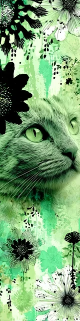 Cat bookmarks illustration of a green cat bookmark